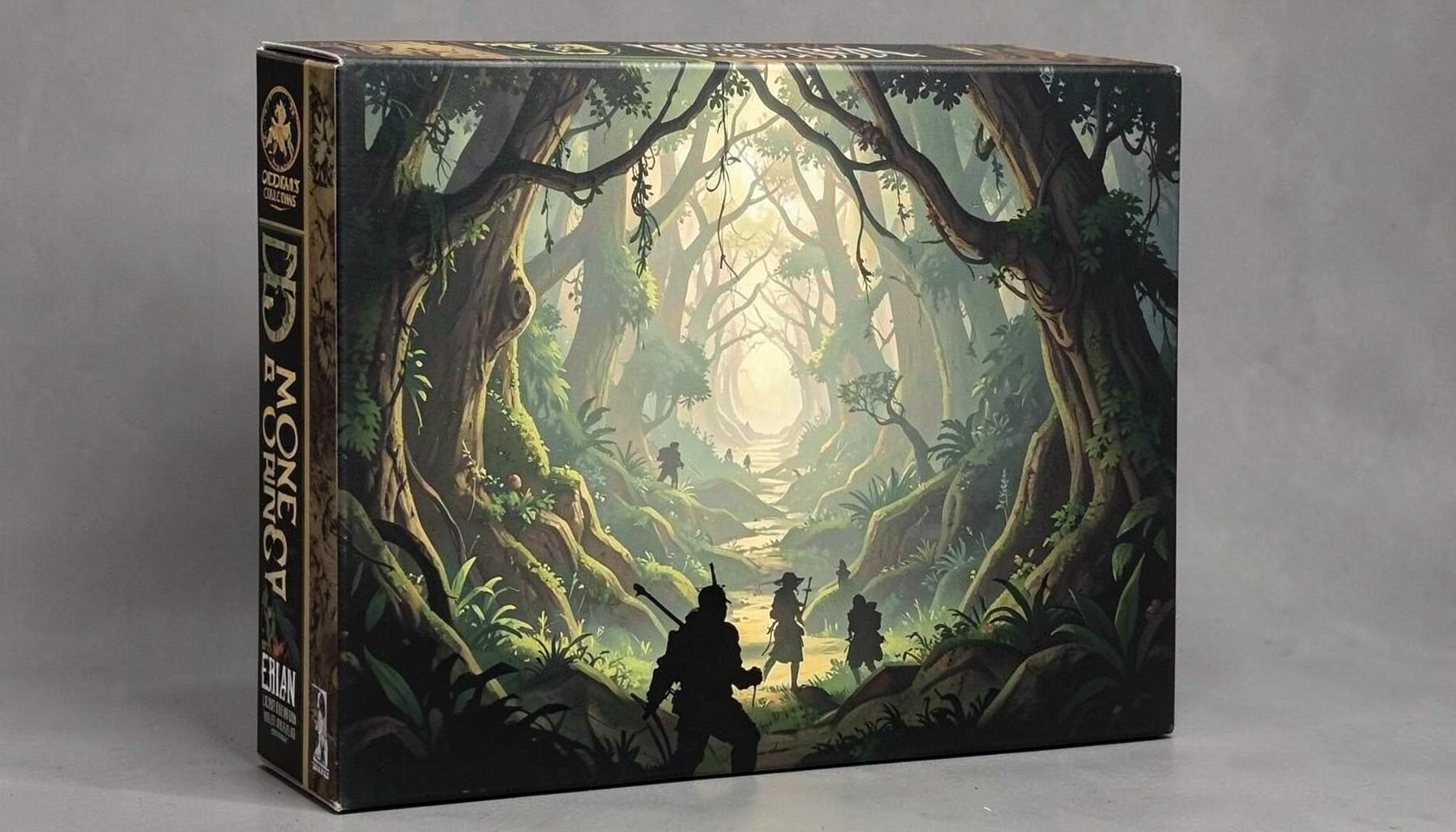 Etrian Odyssey Origins Collection box art with lush forest labyrinth and adventurer silhouettes in earthy greens and golds