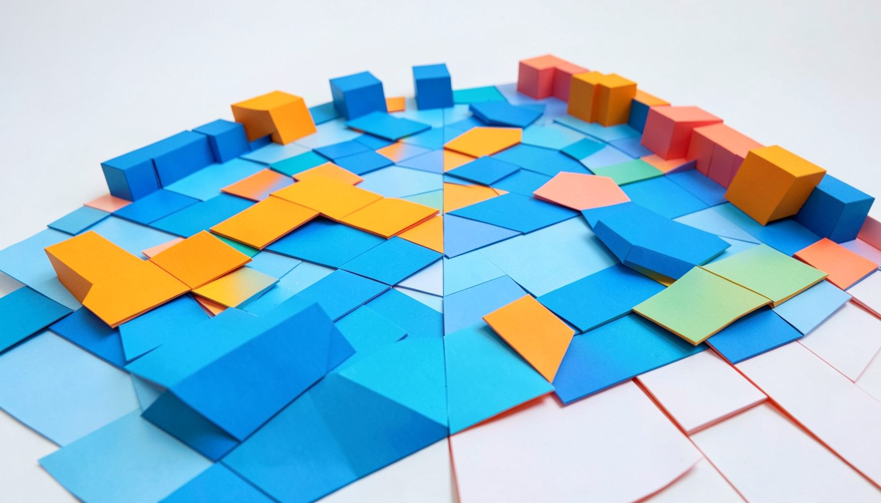 Stylized Paper.io 2 arena with colorful territorial blocks spreading across a minimalist grid in bright blues and oranges